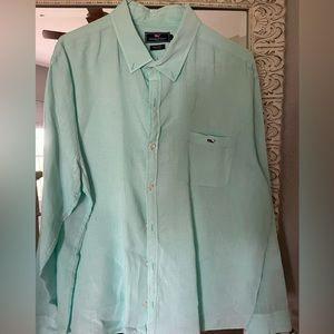 Vineyard vines, mint green linen button down